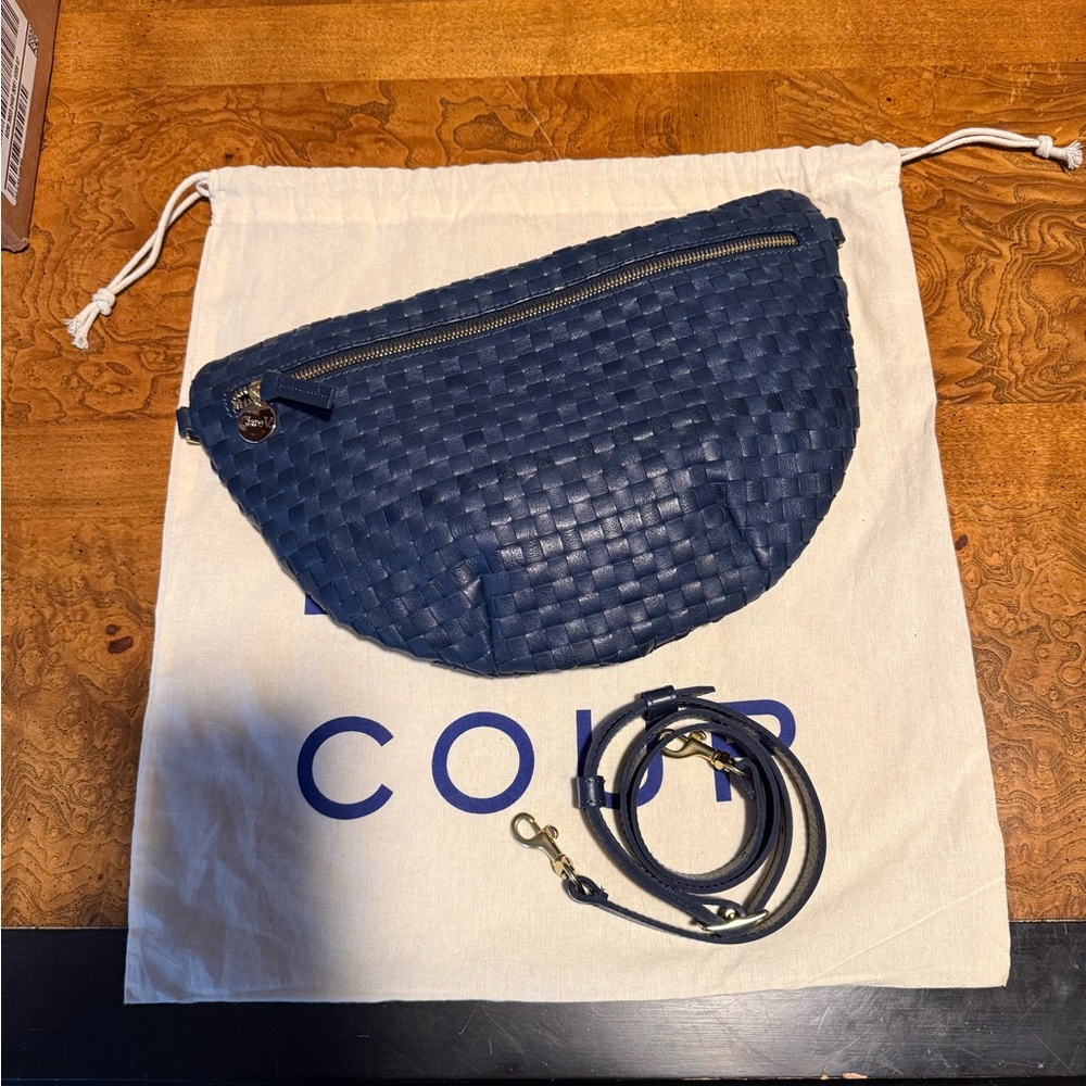 Clare V. Grande Fanny, Bleu Marine with Vintage Gold Shortie Strap